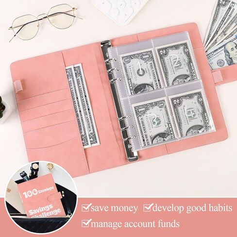 مجلد تحدي توفير المال 100 ظرف، مجلد توفير مقاس A5 مع 25 ظرفًا نقديًا، كتاب التحدي، مجلد الميزانية لتنظيم وتوفير 5050 دولارًا، أخضر داكن in Kuwait