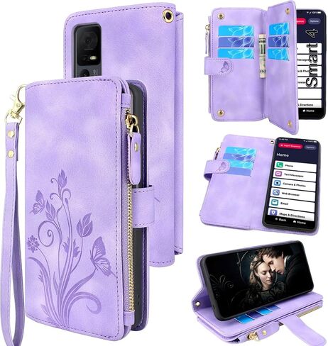 Lacass Case for Jitterbug Smart4,[Cards Theft Scan Protection] Card Holder Zipper Wallet Case Flip Leather Cover for Jitterbug Smart 4 (2023) for Seniors (aka Lively Smart) (Floral Blue Green) in Saudi Arabia