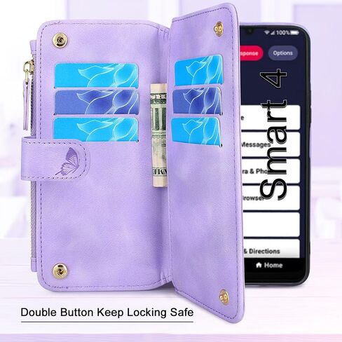Lacass Case for Jitterbug Smart4,[Cards Theft Scan Protection] Card Holder Zipper Wallet Case Flip Leather Cover for Jitterbug Smart 4 (2023) for Seniors (aka Lively Smart) (Floral Blue Green) in Saudi Arabia