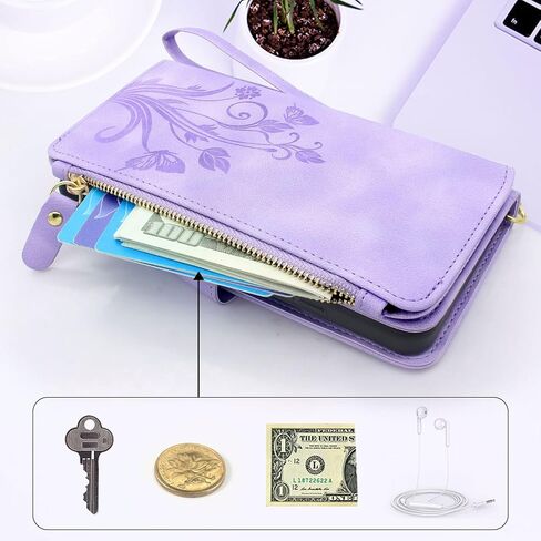 Lacass Case for Jitterbug Smart4,[Cards Theft Scan Protection] Card Holder Zipper Wallet Case Flip Leather Cover for Jitterbug Smart 4 (2023) for Seniors (aka Lively Smart) (Floral Blue Green) in Saudi Arabia