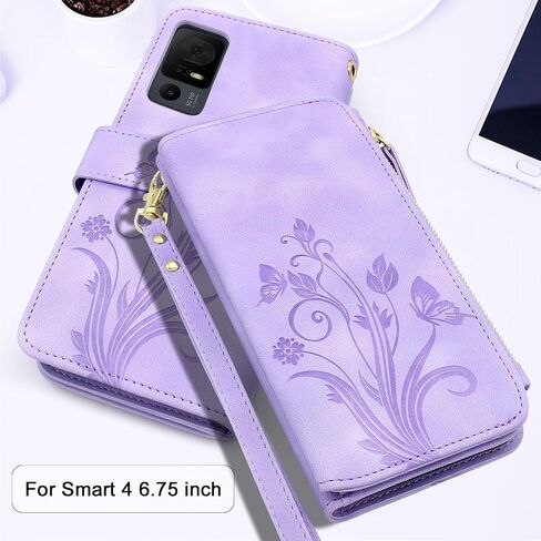 Lacass Case for Jitterbug Smart4,[Cards Theft Scan Protection] Card Holder Zipper Wallet Case Flip Leather Cover for Jitterbug Smart 4 (2023) for Seniors (aka Lively Smart) (Floral Blue Green) in Saudi Arabia