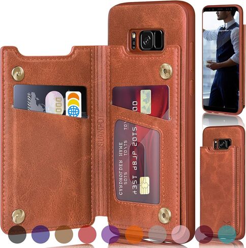 SUANPOT for Samsung Galaxy S8+ /S8 Plus 6.2 inch (Not Fit S8) Leather Wallet case with RFID Blocking Credit Card Holder, Flip Folio Book PU Cell Phone Cover Shockproof case Pocket for Men Women Black in Kuwait