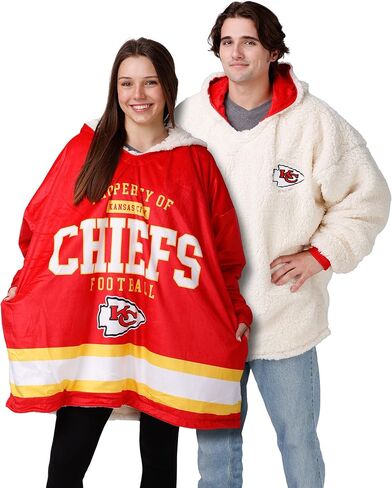 FOCO NFL Team Logo Reversible Oversized Sherpa Hoodie Sweatshirt Hoodeez in Saudi Arabia