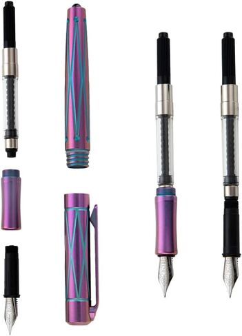 TACRAY Titanium Fountain Pen with Glass Breaker Tool, Deluxe Signature Fountain Pen with B point SCHMID Nib Made in Germany (w/o Ink), Purple Blue Fountain Pen Comes with Black Gift Box in Saudi Arabia