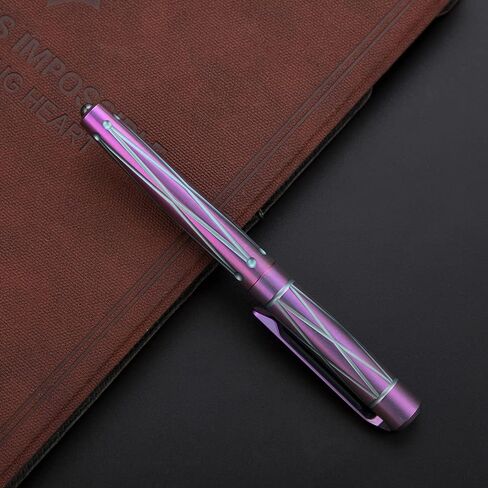 TACRAY Titanium Fountain Pen with Glass Breaker Tool, Deluxe Signature Fountain Pen with B point SCHMID Nib Made in Germany (w/o Ink), Purple Blue Fountain Pen Comes with Black Gift Box in Saudi Arabia