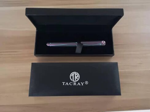 TACRAY Titanium Fountain Pen with Glass Breaker Tool, Deluxe Signature Fountain Pen with B point SCHMID Nib Made in Germany (w/o Ink), Purple Blue Fountain Pen Comes with Black Gift Box in Saudi Arabia