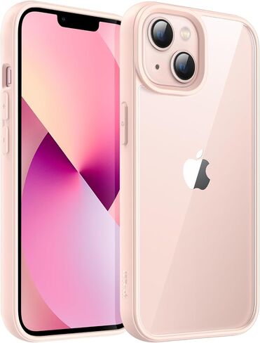 JETech Case for iPhone 13 6.1-Inch, Shockproof Phone Bumper Cover, Solid Color Matte TPU Frame, Anti-Scratch Clear Back (Pink) in Saudi Arabia