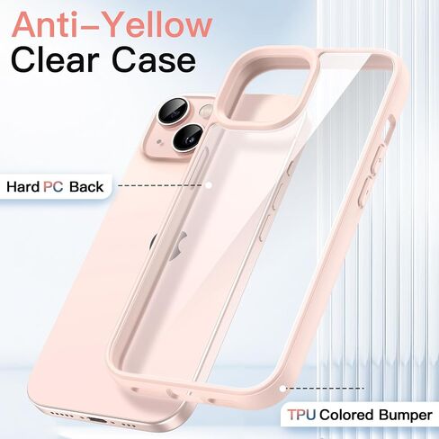 JETech Case for iPhone 13 6.1-Inch, Shockproof Phone Bumper Cover, Solid Color Matte TPU Frame, Anti-Scratch Clear Back (Pink) in Saudi Arabia