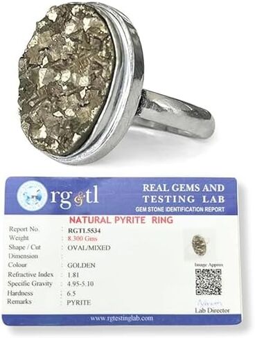 Original Pyrite Ring with Adjustable Size Natural Pyrite Stone - Certified Pyrite Ring Money, Abundance, Wealth, Success and Prosperity - natural healing crystal jewelry for Women & Men in Saudi Arabia