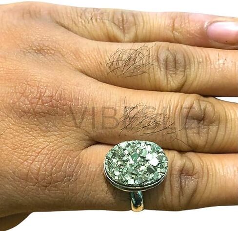 Original Pyrite Ring with Adjustable Size Natural Pyrite Stone - Certified Pyrite Ring Money, Abundance, Wealth, Success and Prosperity - natural healing crystal jewelry for Women & Men in Saudi Arabia