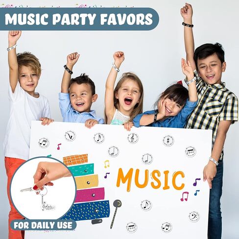187 Pieces Music Party Favors with Music Notes Silicone Bracelets, Metal Musical Note Keychains, Round Label Stickers, Thank You Tags and Sheer Organza Bags for Music Theme Party Supplies Decorations in Saudi Arabia