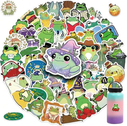 50PCS Frog Stickers Cartoon Vinyl Waterproof Stickers for Laptop,Guitar,Motorcycle,Bike,Skateboard,Luggage,Phone, Gift for Kids Teen Birthday Party in Saudi Arabia
