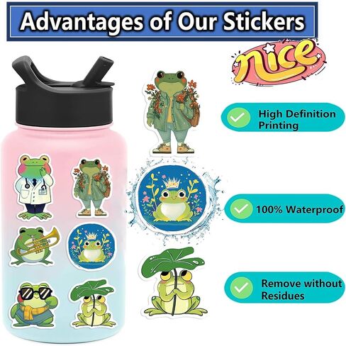 50PCS Frog Stickers Cartoon Vinyl Waterproof Stickers for Laptop,Guitar,Motorcycle,Bike,Skateboard,Luggage,Phone, Gift for Kids Teen Birthday Party in Saudi Arabia