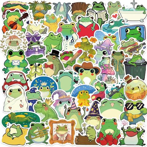 50PCS Frog Stickers Cartoon Vinyl Waterproof Stickers for Laptop,Guitar,Motorcycle,Bike,Skateboard,Luggage,Phone, Gift for Kids Teen Birthday Party in Saudi Arabia