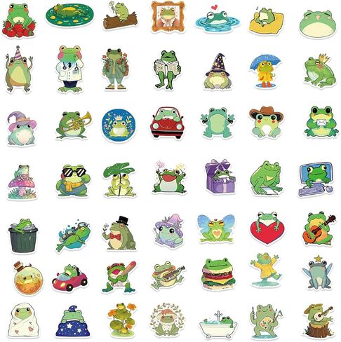 50PCS Frog Stickers Cartoon Vinyl Waterproof Stickers for Laptop,Guitar,Motorcycle,Bike,Skateboard,Luggage,Phone, Gift for Kids Teen Birthday Party in Saudi Arabia