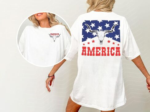American Flag Shirt Womens Western Cow Skull Tshirt USA Patriotic Tee 4th of July Shirts Vintage America Oversize Tops in Kuwait