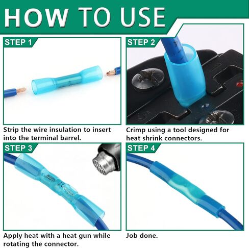 340 قطعة من موصلات المؤخرة المنكمشة بالحرارة، 26-10 AWG موصلات الأسلاك المنكمشة بالحرارة من الدرجة البحرية، مجموعة موصلات الأسلاك الكهربائية النحاسية الحمراء المعلبة، وصلة تجعيد معزولة مقاومة للماء in Kuwait