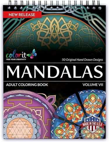 ColorIt Mandalas To Color، المجلد السابع كتاب التلوين للبالغين 50 أنماط وتصميمات ماندالا الثقافية، ملزمة حلزونية، مطبوعة في الولايات المتحدة الأمريكية، غطاء كتاب مسطح مسطح، نشاف الحبر in Kuwait