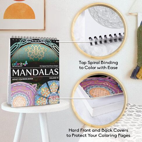 ColorIt Mandalas To Color، المجلد السابع كتاب التلوين للبالغين 50 أنماط وتصميمات ماندالا الثقافية، ملزمة حلزونية، مطبوعة في الولايات المتحدة الأمريكية، غطاء كتاب مسطح مسطح، نشاف الحبر in Kuwait