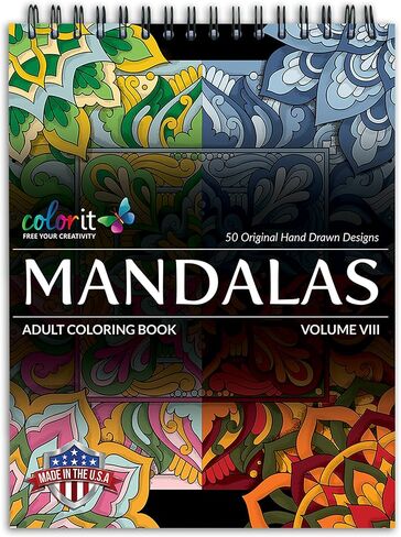 ColorIt Mandalas To Color، المجلد السابع كتاب التلوين للبالغين 50 أنماط وتصميمات ماندالا الثقافية، ملزمة حلزونية، مطبوعة في الولايات المتحدة الأمريكية، غطاء كتاب مسطح مسطح، نشاف الحبر in Kuwait