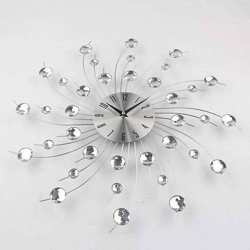 Timelike Modern 3D Crystal Wall Clock - Celebration Decorative Metal Wall Clock, Silver Mirror Sparkling Bling Diamond-Studded Wall Decor Clock Ideal for Living Room Bedroom Office (Silver) in Kuwait
