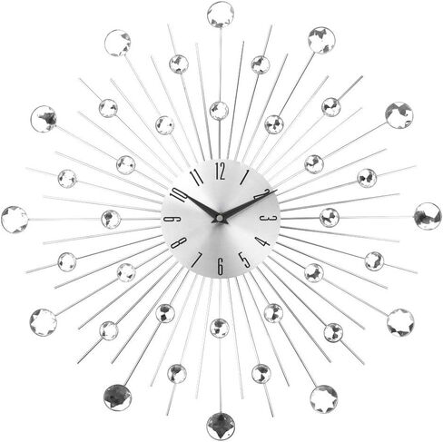 Timelike Modern 3D Crystal Wall Clock - Celebration Decorative Metal Wall Clock, Silver Mirror Sparkling Bling Diamond-Studded Wall Decor Clock Ideal for Living Room Bedroom Office (Silver) in Kuwait