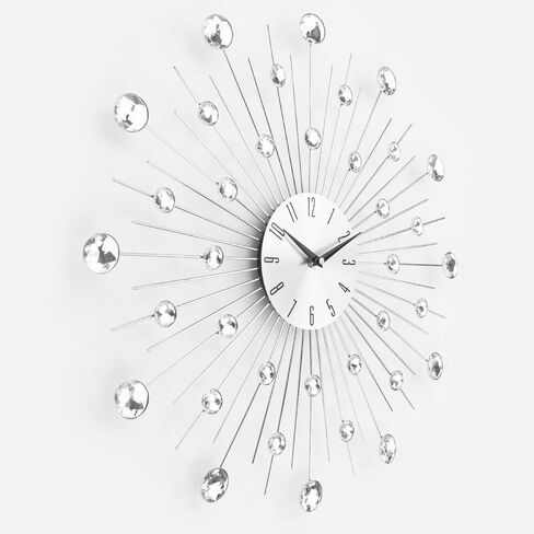 Timelike Modern 3D Crystal Wall Clock - Celebration Decorative Metal Wall Clock, Silver Mirror Sparkling Bling Diamond-Studded Wall Decor Clock Ideal for Living Room Bedroom Office (Silver) in Kuwait