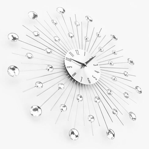 Timelike Modern 3D Crystal Wall Clock - Celebration Decorative Metal Wall Clock, Silver Mirror Sparkling Bling Diamond-Studded Wall Decor Clock Ideal for Living Room Bedroom Office (Silver) in Kuwait