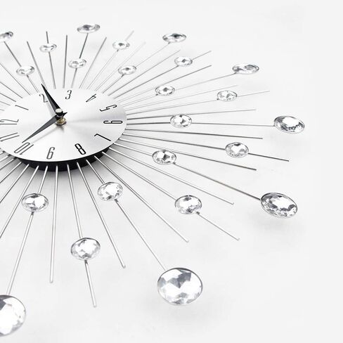 Timelike Modern 3D Crystal Wall Clock - Celebration Decorative Metal Wall Clock, Silver Mirror Sparkling Bling Diamond-Studded Wall Decor Clock Ideal for Living Room Bedroom Office (Silver) in Kuwait