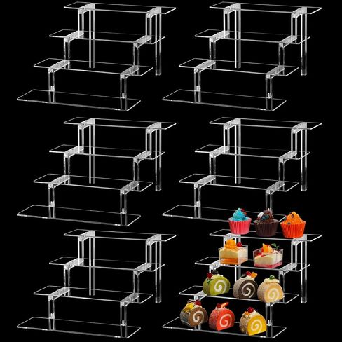 6 Pcs Acrylic Tiered Display Stand 4 Tier 12 Inch Display Riser Perfume Display Stand Large Clear Organizer Shelf for Toys Figures Shot Glasses Cologne Makeup Collectibles Dessert Cupcake in Saudi Arabia