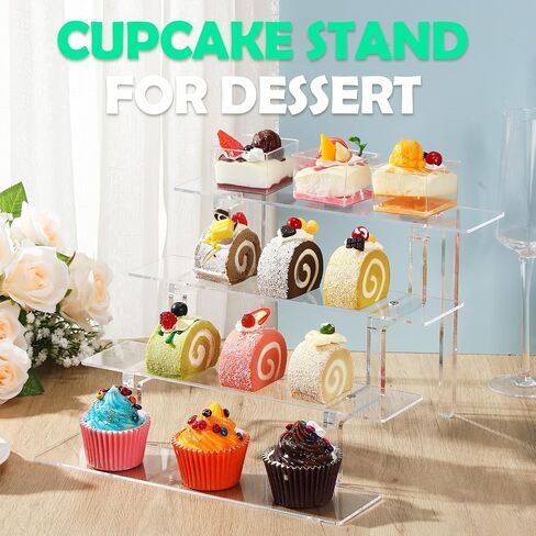6 Pcs Acrylic Tiered Display Stand 4 Tier 12 Inch Display Riser Perfume Display Stand Large Clear Organizer Shelf for Toys Figures Shot Glasses Cologne Makeup Collectibles Dessert Cupcake in Saudi Arabia