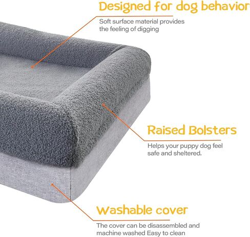 Hygge Hush Dog Beds for Large Dogs, Orthopedic Large Dog Bed Memory Foam Soft Portable Pet Sofa Waterproof Dog Bed Durable Pet Bed with Non-Skid Bottom and Washable Removable Cover Dog Bed for Crate in Saudi Arabia