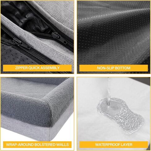 Hygge Hush Dog Beds for Large Dogs, Orthopedic Large Dog Bed Memory Foam Soft Portable Pet Sofa Waterproof Dog Bed Durable Pet Bed with Non-Skid Bottom and Washable Removable Cover Dog Bed for Crate in Saudi Arabia