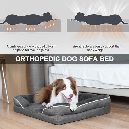 Dog Beds for Large Dogs, Washable Large Dog Bed, Dog Couch Bed for Comfortable Sleep, Orthopedic Egg Foam Bolster Dog Bed with Removable Washable Cover and Nonskid Bottom Couch, Pet Bed in Kuwait