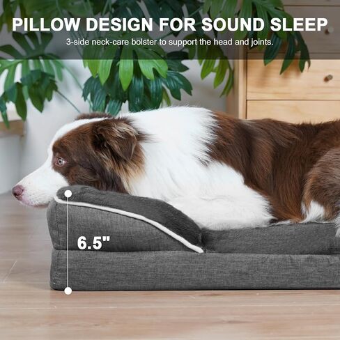 Dog Beds for Large Dogs, Washable Large Dog Bed, Dog Couch Bed for Comfortable Sleep, Orthopedic Egg Foam Bolster Dog Bed with Removable Washable Cover and Nonskid Bottom Couch, Pet Bed in Kuwait