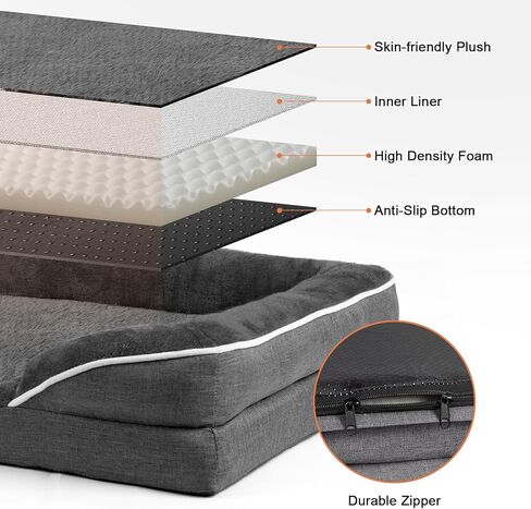 Dog Beds for Large Dogs, Washable Large Dog Bed, Dog Couch Bed for Comfortable Sleep, Orthopedic Egg Foam Bolster Dog Bed with Removable Washable Cover and Nonskid Bottom Couch, Pet Bed in Kuwait