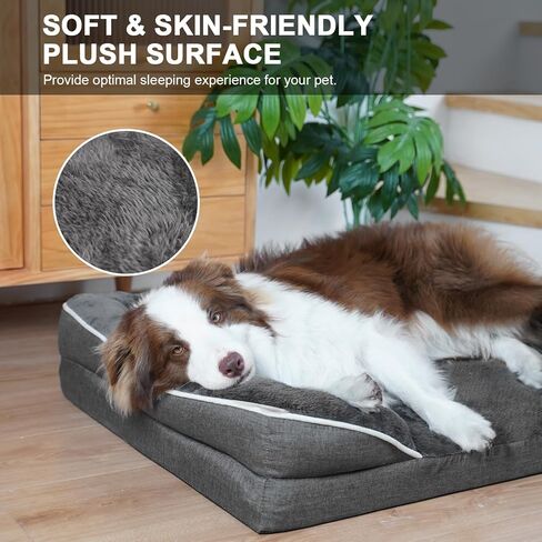 Dog Beds for Large Dogs, Washable Large Dog Bed, Dog Couch Bed for Comfortable Sleep, Orthopedic Egg Foam Bolster Dog Bed with Removable Washable Cover and Nonskid Bottom Couch, Pet Bed in Kuwait