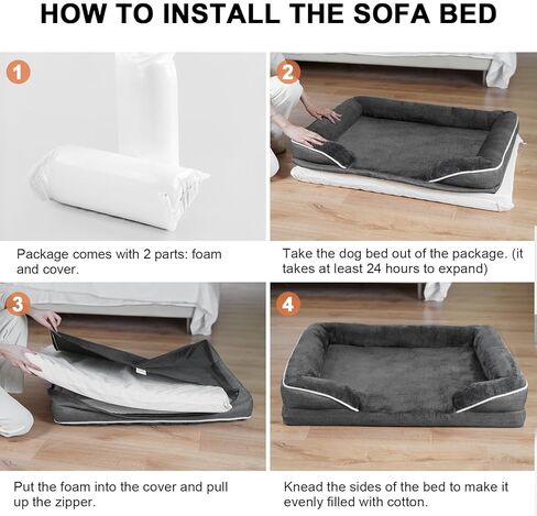 Dog Beds for Large Dogs, Washable Large Dog Bed, Dog Couch Bed for Comfortable Sleep, Orthopedic Egg Foam Bolster Dog Bed with Removable Washable Cover and Nonskid Bottom Couch, Pet Bed in Kuwait