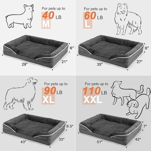 Dog Beds for Large Dogs, Washable Large Dog Bed, Dog Couch Bed for Comfortable Sleep, Orthopedic Egg Foam Bolster Dog Bed with Removable Washable Cover and Nonskid Bottom Couch, Pet Bed in Kuwait