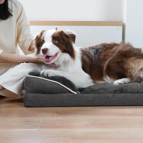 Dog Beds for Large Dogs, Washable Large Dog Bed, Dog Couch Bed for Comfortable Sleep, Orthopedic Egg Foam Bolster Dog Bed with Removable Washable Cover and Nonskid Bottom Couch, Pet Bed in Kuwait
