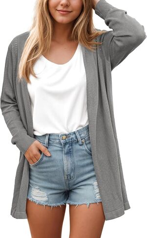 VIISHOW Womens Open Front Lightweight Cardigan Basic Knit Sweater Casual Long Sleeve Shawl Collar Sweaters Coat Soft Outwear in Kuwait