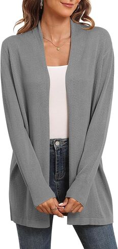 VIISHOW Womens Open Front Lightweight Cardigan Basic Knit Sweater Casual Long Sleeve Shawl Collar Sweaters Coat Soft Outwear in Kuwait