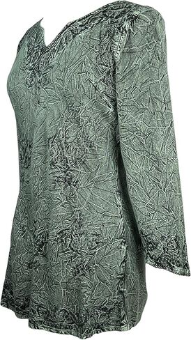 Agan Traders Long Sleeve Diamond Neck Embroidered Tops for Women - Medieval Boho Vintage Tunic Kurta Blouses for Women in Saudi Arabia