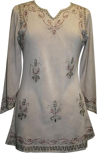 Agan Traders Long Sleeve Diamond Neck Embroidered Tops for Women - Medieval Boho Vintage Tunic Kurta Blouses for Women in Saudi Arabia