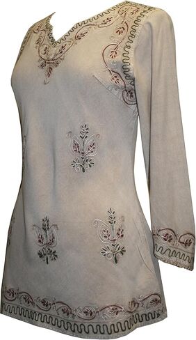 Agan Traders Long Sleeve Diamond Neck Embroidered Tops for Women - Medieval Boho Vintage Tunic Kurta Blouses for Women in Saudi Arabia