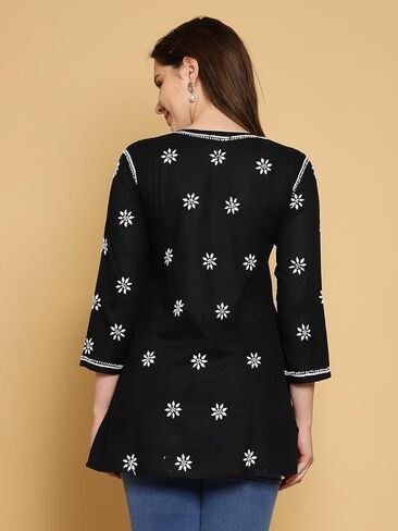 Ada Indian Hand Embroidered Chikankari Cotton Short Top Tunic Kurti Shirt for Women A911290 in Kuwait