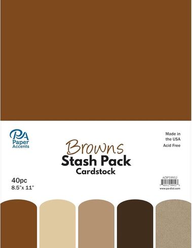 PA Paper Accents Stash Pack Cardstock Pack 8.5" x 11" Browns, colored cardstock paper for card making, scrapbooking, printing, quilling and crafts, 65lb., 40 pieces in Saudi Arabia