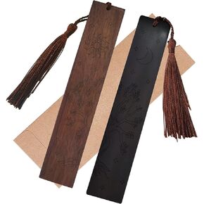 CRASPIRE Wood Bookmark 2 Colors Bamboo & Plum Blossom Engraved Book Mark Gifts Traditional Bookmarks with Tassel Pendant for Book Lovers Teacher Students