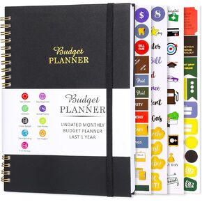 مخطط الميزانية، كتاب الميزانية الشهرية 2024-2025 مع متتبع النفقات والادخار A5 مخطط مالي غير مؤرخ لإدارة أموالك 6.3 بوصة × 8.46 بوصة، أسود in Kuwait