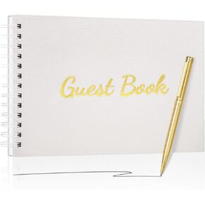 WEMATE Funeral Guest Book, Leather Memorial Guestbook,136 Pages Guest Book for Sign in and Photos, Graduation Guest Book 7" x10″ (Black)